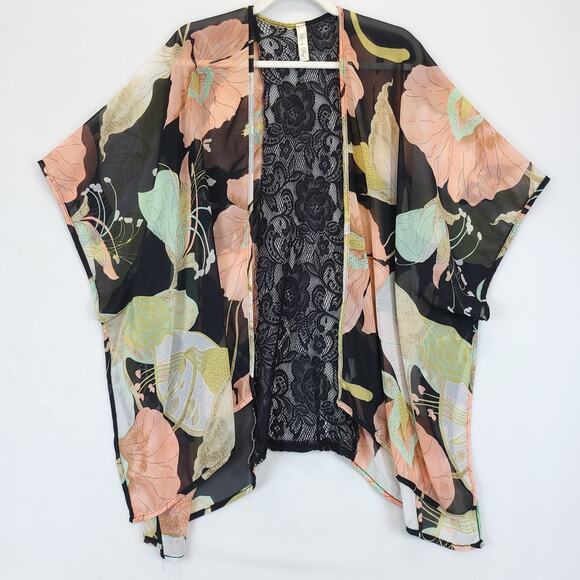 Lovey Day Cardigan Kimono Cover Up Sheer Lace Women S Multicolor Floral Beach - Picture 5 of 10